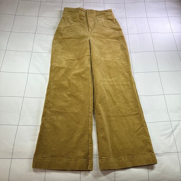 7 for All Mankind Pants Womens 8 Tan Gold Corduroy Wide Leg Trouser High Rise - Picture 1 of 14